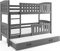 Interbeds Etagenbett Hochbett QUBA für DREI Kinder 90x200cm GRAU + Varianten, Kinderbett mit Lattenroste, Matratzen und Schublade (Grau + graue Schublade)