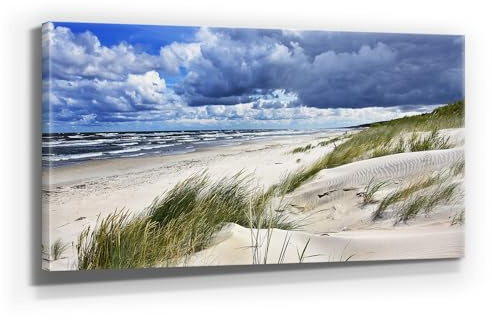 Atemberaubendes Ostsee Panorama Leinwand-Bild 120x60cm, Motiv Strand Polen. Ein einzigartiges XXL Wandbild als Deko für Wohnzimmer, Schlafzimmer, Küche. Aufgespannt auf Holzrahmen