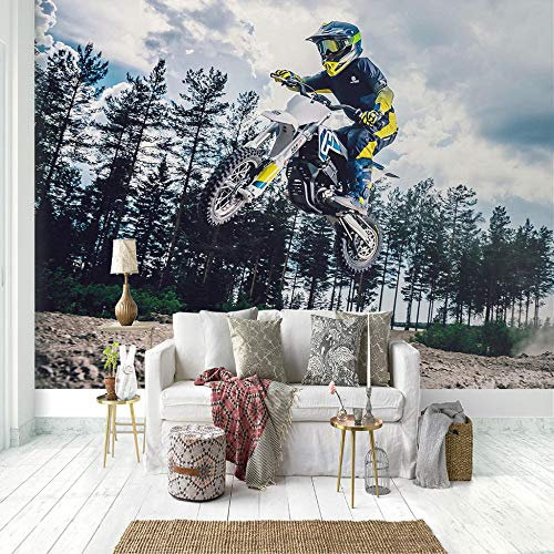 Papier Peint Mural Garçon, moto, locomotive Papier Peint Intissé Chambre Salon Restaurant Moderne Décoration Wallpaper 200x140cm