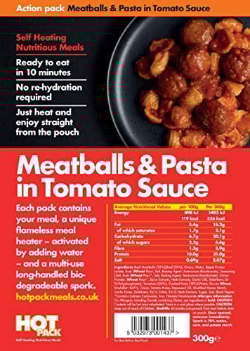 Action Pack Self Heating Meal Pouch Meatballs & Pasta Meals ready to Eat (MRE)