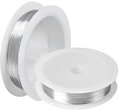 2 Rotoli 0.3 mm x 50 m Filo Gioielli, Elastico Linea di Perline Fiilo per Braccialetti, Perline Filo Bobina di Filo per Creazione Gioielli Collane e Braccialetti Fai da Te Artigianato (Argento)