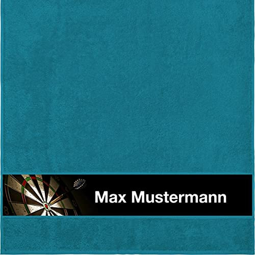 Manutextur Duschtuch Mit Namen - Personalisiert - Motiv Dart - Viele Farben - Dusch-Handtuch - Petrol - Größe 70x140 cm - Persönliches Geschenk Mit Wunsch-Name
