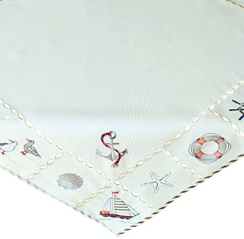 matches21 HOME & HOBBY Tischdecke NINA 85 x 85 cm Maritime Stickerei & Cutwork Mitteldecke als Küsten-Deko Polyester