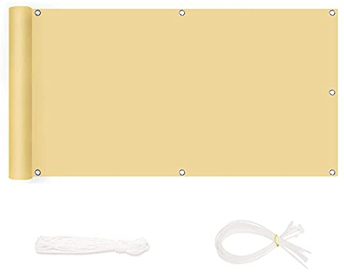 XIANPING Balkonumspannung 1.2x9m Seitenmarkise Schattentuch Sonnenschutz Gewebe Windschutz mit Nylon Kabelbinder und Korde für Balkongeländer Garten Terrasse, Creme Farben