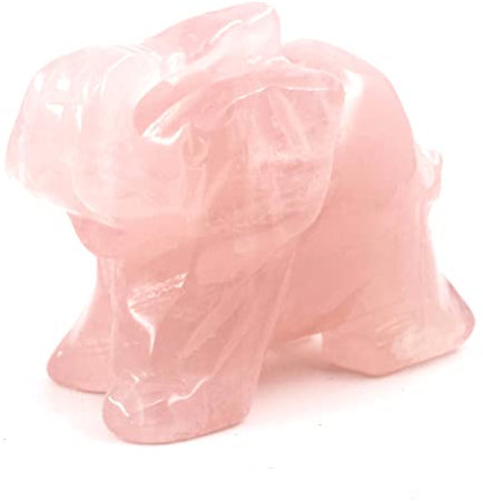 Ouubuuy Cuarzo Rosa Natural Cristal de Tallado Elefante, Estatua de Elefante de Cristal geomántico, decoración del hogar Elefante Afortunado 4cm (Cuarzo Rosa)