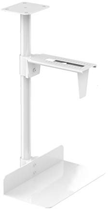 QTBH CPU Stand Metallic Paint CPU Holder Under Desk Mount Hanging PC Mount with 360° Swivel Heavy Duty Adjustable CPU Case Holder, Black/white Computer Tower Stand Cart CPU Rolling Stand(White)