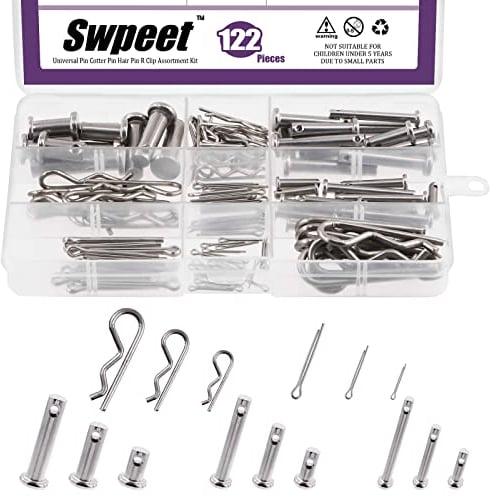 Swpeet 122 perni a forcella in acciaio inox 304 M4 M6 M8 con coppiglia in acciaio zincato M1.5 M2 M3 e clip di fissaggio Set di clip per gancio di fissaggio, foro di fissaggio, perno rotondo