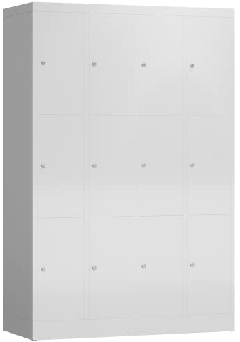Lüllmann 12 Fächer-Spind Schließfachschrank kompl. montiert und verschweißt Wertfachschrank Fächerschrank Spind Umkleideschrank (RAL 7035 lichtgrau)