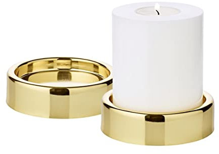 EDZARD 2er Set Kerzenständer Kerzenteller Sanremo, vernickelt goldfarben, Durchmesser 10 cm, Kerzenhalter, für Stumpenkerzen ø 8 cm, Perfekt für Cornelius Kerzen