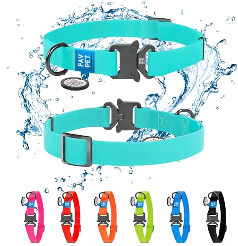 FAVPET Fluoreszierendes Halsband Hund Leuchtet im Dunkeln, Biothane Hundehalsband mit Cobra Schnalle und QR Code Anhänger, Leuchthalsband Hund Wasserdicht, Welpen Halsband Leuchtend (Leuchtet, S)