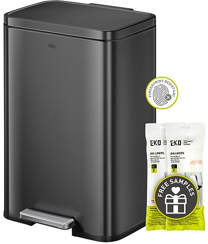 EKO Madison - Cubo de basura negro mate de 50 litros con cubo interior, acabado resistente a las huellas dactilares