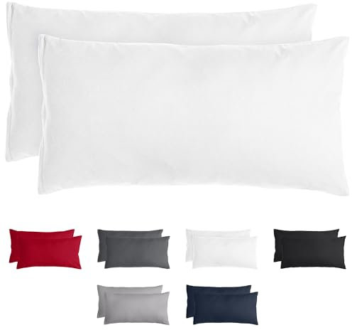 Komfortec Kissenbezug 40x80 cm 2er Set aus Gebürstet Mikrofaser mit Reißverschluss, Atmungskativ und Weich – Weiß