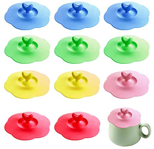 Cubierta de vidrio de gel de sílice con asas en forma de corazón, tapas de taza selladas y a prueba de polvo, para tazas de vidrio, tazas de café, tazas de té, 12 Piezas