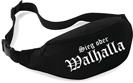 Sieg oder Walhalla Bauchtasche | Wikinger Tasche - Odin - Thor - Odin Hüfttasche - Valhalla Bag - Berserker | Schwarz