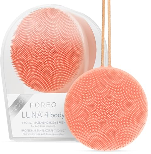 FOREO LUNA 4 body Körperbürste - Ganzkörperpflege - Körperpeeling - Verbessert die Aufnahme von Lotionwirkstoffen - Premium Lymphdrainage-Hautpflege-Tool - Wasserdicht - USB-aufladbar - Peach Perfekt