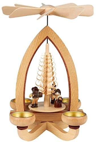 Seiffener Volkskunst | Erzgebirgische Teelichtpyramide klassisch | 28 cm Weihnachtspyramide | traditionelle Volkskunst aus dem Erzgebirge | Waldleute