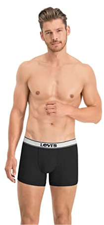 Levi’s Einfarbige Basic-Boxershorts, weiche Herrenunterwäsche aus Bio-Baumwolle mit elastischem Bund und doppelter Einlage, kein Hochrutschen, 4er-Pack
