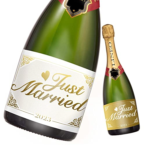 Just Married Hochzeit-Flaschenetikett 2 Stück für Sekt- & Weinflaschen selbstklebend; Hochzeit-Geschenk (14,8 x 10,5 cm) (Gold & Weiß)