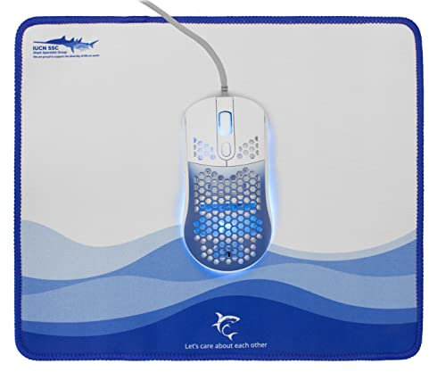 White Shark 837654 Souris Optique USB 7200dpi 6 Touches RGB avec Tapis de Souris 30x25 Blanc/Bleu