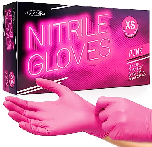 JFA Medical Extra Small Size Disposable Powder Free Pink Nitrile Gloves - Box of 100