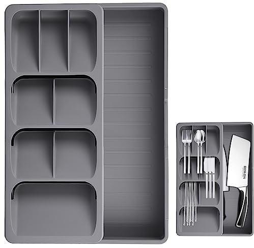 Zaleonline Besteck Organizer, 9 FäChern Schublade Organizer, Expandable Plastik Kitchen Drawer Organizer für Besteck, Schubladen-Organizer Tablett, 16.5-29.5 cm x 40 x 5.5 cm-Grau