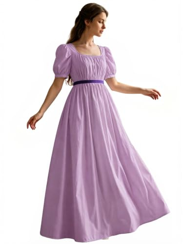 Abaowedding Regency-Kleider für Damen, viktorianisches Teekleid, Kleid mit Satin-Schärpe, Vintage-Ballkleid, Rüschen, Puffärmeln