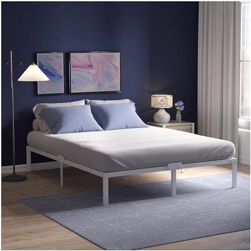 Dreamzie Cadre de Lit 140 x 190 avec Sommier en Métal Blanc - Sommier 140x190 avec Pieds - Hauteur de 41 cm - Structure Solide, Assemblage Facile, Grande Capacité de Rangement 38cm