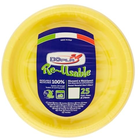 Zeus Party Dopla Piatti da dessert Riutilizzabili Gialli Plastica 100% Riciclabile 25 pz