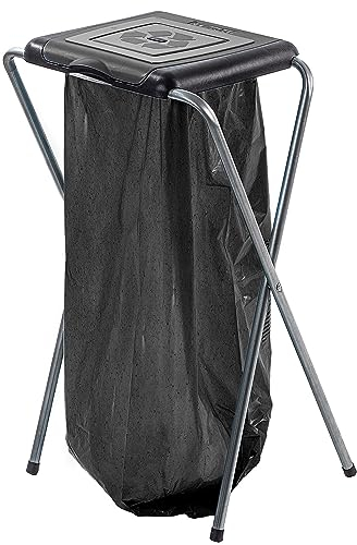 KADAX Ständer für Mülltrennung, Stabiler Müllsackhalter mit Kunststoffdeckel, Müllsackständer, Abfallbehälter, Müllbeutelhalter, Müllständer (Einzeln, Schwarz)