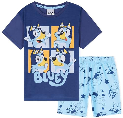 Bluey Pyjamas for Kids Girls and Boys PJs 2 Piece Nightwear T-Shirt Short Kids PJs Summer Soft Breathable Toddlers Lounge Wear Sizes 2-6 Years Bingo Gifts for Girls (Navy/Blue, 4-5 Years)