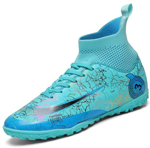 VTASQ Boys Football Boots Kids Astro Turf Trainers Junior Football Shoes Girls Soccer Shoes Indoor Outdoor Athletic Sneakers Non-Slip Sports Shoes Unisex Turquoise UK 3.5