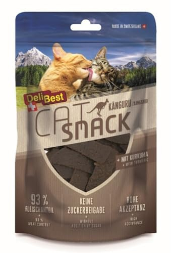 DeliBest Cat Snack aus Känguru mit Kurkuma/Katzen Leckerlies getreidefrei/Katzen Snack verdauungs unterstützend und antioxidativ, fettarmes und proteinreiches Fleisch / 45g