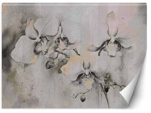 Feeby - Vinyl Fototapete - Natur Orchidee 400x280 cm, Wandtapete 3D, Moderne Wanddeko Schlafzimmer, Wohnzimmer, Büro, Moderne Tapeten mit Luxury und Textur Blume motiv - XXL Beige