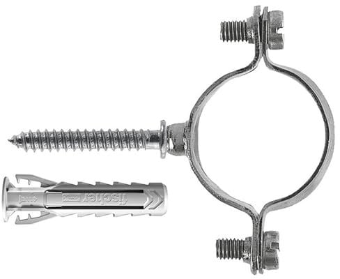 Fischer Collarino Zincato Leggero CZV per Fissaggio di Tubi Elettrici in Acciaio, Plastica e Multistrato, Serraggio 16 mm, Include Tassello SX Plus 6 e Vite Doppia M6, 10 Pezzi, 567635