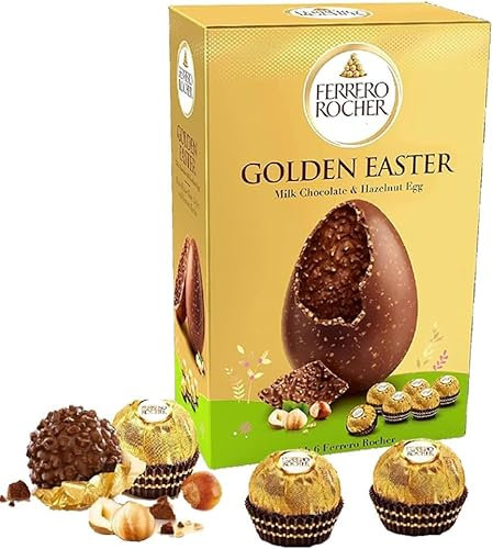 Easter Chocolate Egg Ferrero Rocher Golden Egg Milk Chocolate & Hazelnut 250g - Perfect for Easter Gift For Men Women and Kidy By Experts Supplies
