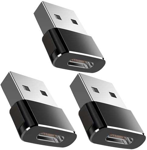 3X USB 3.1 Typ-C Buchse auf Stecker Adapter passend für Samsung Galaxy S25 S24 Ultra 5G A56 A36 A26 A16 A06 A55 A35 A15 A05 A54 A34 A14 A53 USBC zu USBA Converter Type C Netzteil Ladegerät Schwarz