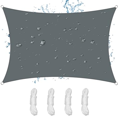 NAKIHOUSE Sonnensegel Wasserdicht 4x6m Rechteckig Premium PES Polyester Sonnenschutz Windschutz Segel 98% UV-Schut Sunsegel für Balkon Terrasse Garten Camping Outdoor, Anthrazit