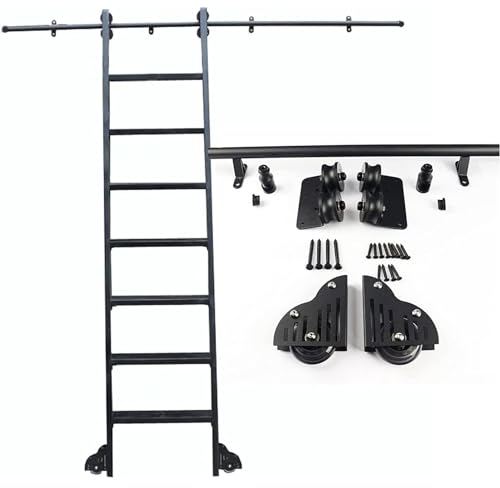 Rollleiter-Hardware-Bibliothek, Schiebeleiter-Hardware-Kit (ohne Leiter), runde Schiene/Schiene aus schwarzem Stahl, Rollleiter-Bibliothekshardware, rustikales schwarzes Finish (Größe: 9,8 Fuß/300 c