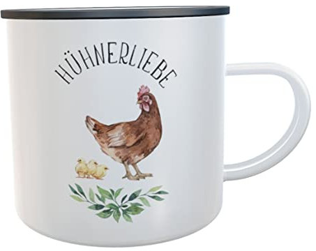 Kilala Kaffeetasse Hühner-Motiv Geschenk Dankeschön Eier Hühnerhof Kaffeebecher Huhn Leicht & Robust für Outdoor (Hühnerliebe Aquarell)