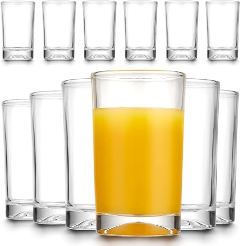 MEETOZ Fruit Juice Glasses, Heavy Base Glasses Drinking Set of 6, Small Drinking Glasses Set, Clear Juice Cups, Thick and Durable Shot Glass, Drinking Glasses for Juice and Milk