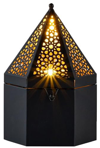 Marrakesch Teelichthalter & Aufbewahrungsbox mit Deckel aus Metall 25cm groß | Orientalische Deko Kerzenhalter Luxana als Wohnzimmer Tischdeko | Schmuckkästchen im Schlafzimmer auf den Schminktisch