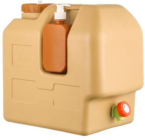 KOBONA 20L Wasserbehälter mit Zapfhahn und Seifenspender, Camping BPA-freier Wasserkanister Kanister Trinkwasserkanister Tragbar Mehrzweckkanister Wassertank for Wandern, Picknicks, Notfall