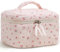 Prite Aesthetic Floral Kosmetiktasche Niedliche Kulturtasche aus Baumwolle mit Gesteppte Muster Reise Kulturbeutel oder Make Up Tasche für Damen und Mädchen (Kirsche)