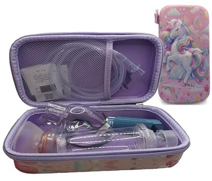 VdLis - Estuche Duro de Tela EVA - Contenedor para inhalador asma, Camara inhalador niños - Nebulizador Bebe - Funda para inhalador asma (Unicornio)