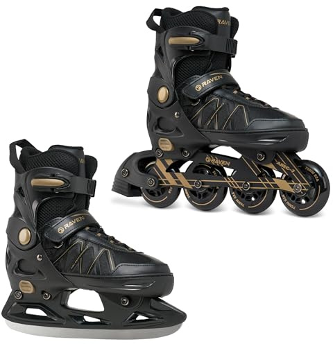 RAVEN Expert 2in1 Schlittschuhe Hockey Inline Skates Inliner für Kinder und Erwachsene verstellbar (Gold, 37-40 (23,5-26cm))