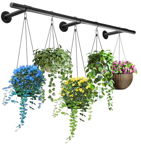 Uoveya Hanging Planters Rod – Plant Hanger Indoor for Window Ceiling, Hanging Plant Shelf for Wall Planter House Plants, Plant Shelves Metal Holder Bar 63In (Pots, Plants, Chains not Included)