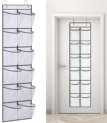 Kiuiom Estantería Puerta Colgante Plegable, Organizador de Zapatos Con 12 Bolsillos, Sobre la Puerta Para Calzado, Ropa, Cinturones y Accesorios