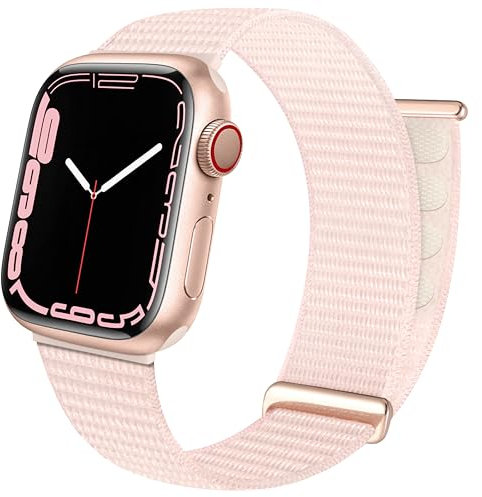 Mastten Bracelet Sport Compatible avec Bracelet Apple Watch 42mm 44mm 45mm 46mm 49mm, Bracelets Nylon Hommes Femmes deTresséS RéGlables pour iWatch Ultra/Series SE 10 9 8 7 6 5 4 3 2 1, Rose pâle