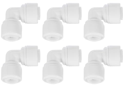 QUARKZMAN 6pz Raccordi a Pressione, 1/4 OD x 1/4 OD Raccordi Tubo Aria Tubo e Tubo Raccordo Rapido Plastica a Gomito a 90 Gradi per Sistema Acqua RO, Bianco (6-6mm)