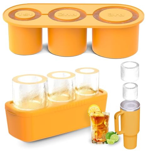 Cup Eiswürfelform Zubehör, Silikon Eiswürfelbehälter mit Deckel und Behälter, 3-Fach Eiswürfelschale für 40 Oz Tumbler Becher, Cocktails, Whisky, Obst Fruchtpürees (Gelb)